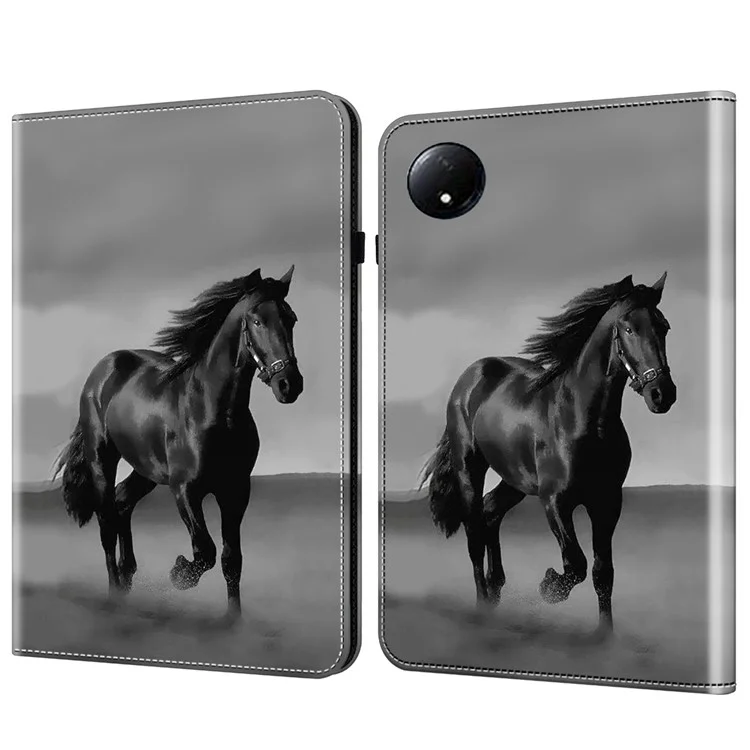 Für Xiaomi Redmi Pad SE 4G 8.7 Zoll Hülle Flip Stand Ledertasche Tablet Cover Bedrucktes Muster - Schwarzes Pferd