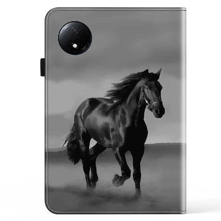 Für Xiaomi Redmi Pad SE 4G 8.7 Zoll Hülle Flip Stand Ledertasche Tablet Cover Bedrucktes Muster - Schwarzes Pferd