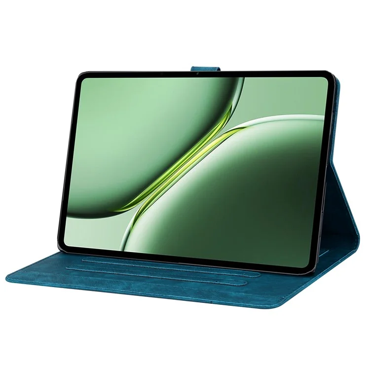 Чехол для планшета OnePlus Pad Pro / Pad 2 с слотами для карт, кожаная подставка, откидной чехол с цветами и кошкой - синий