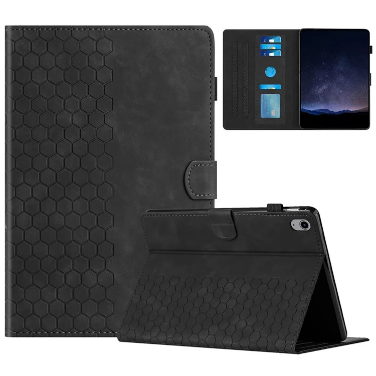 Чехол с сотовым узором для iPad mini (2024) / mini (2021) из искусственной кожи с слотом для карт - Черный