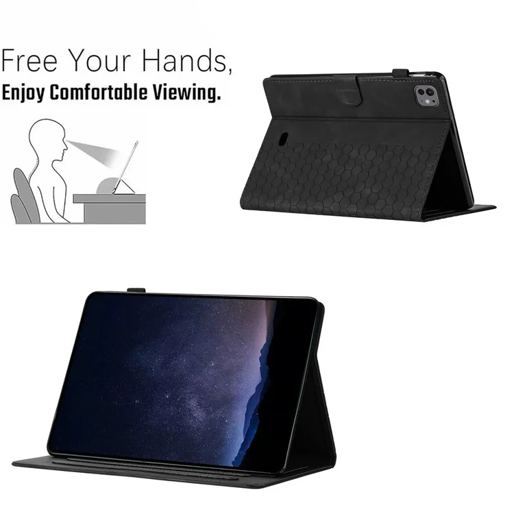 Para Ipad Air (2022) / (2020) Case Cubierta de Tableta de Cuero Impreso Con Panal Con Ranura Para Tarjetas - Negro