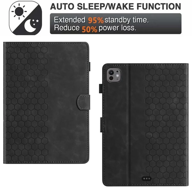 Para Ipad Air (2022) / (2020) Case Cubierta de Tableta de Cuero Impreso Con Panal Con Ranura Para Tarjetas - Negro
