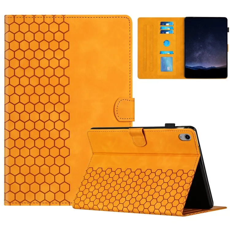 Para iPad 10.9 (2022) Case Honeycomb Printed Leather Tablet Cover com Slot para Cartão - Amarelo