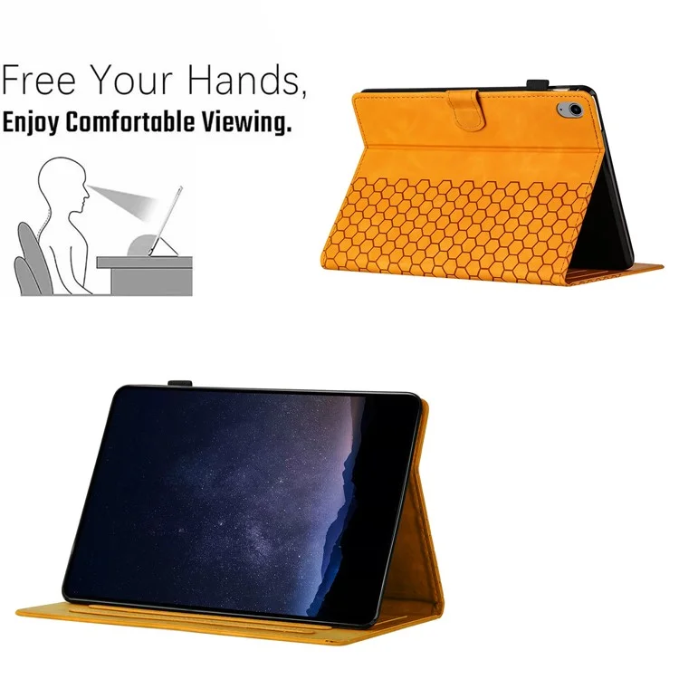 Para iPad 10.9 (2022) Case Honeycomb Printed Leather Tablet Cover com Slot para Cartão - Amarelo