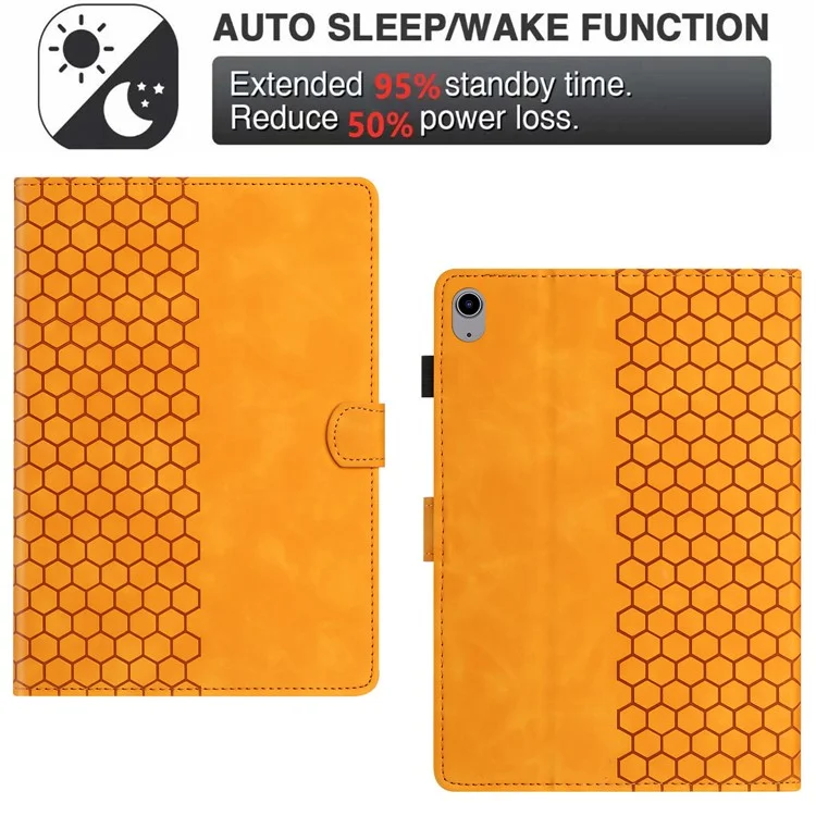 Para iPad 10.9 (2022) Case Honeycomb Printed Leather Tablet Cover com Slot para Cartão - Amarelo