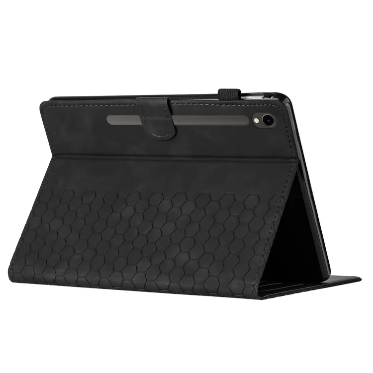 Para Samsung Galaxy Tab S9 FE / S9 Capa de Tablet com Impressão de Favo de Mel e Slot para Cartão - Preto