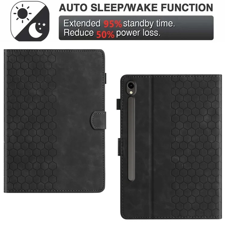 Para Samsung Galaxy Tab S9 FE / S9 Capa de Tablet com Impressão de Favo de Mel e Slot para Cartão - Preto