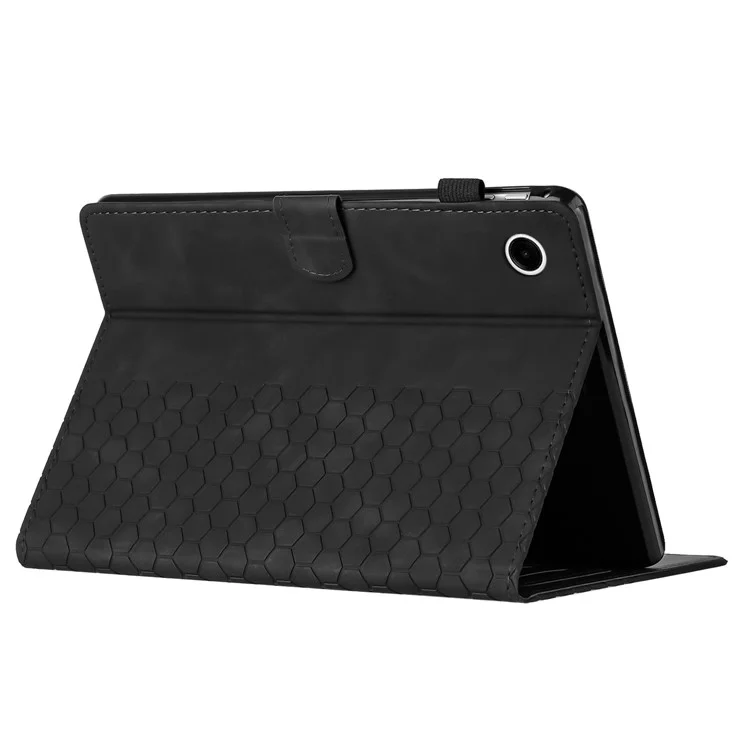 Pour Samsung Galaxy Tab A9 Case Honeycomb Printed Leather Tablet Cover with Card Slot - Noir