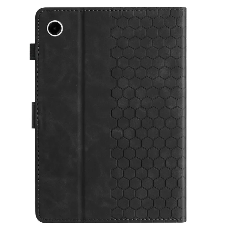 Pour Samsung Galaxy Tab A9 Case Honeycomb Printed Leather Tablet Cover with Card Slot - Noir