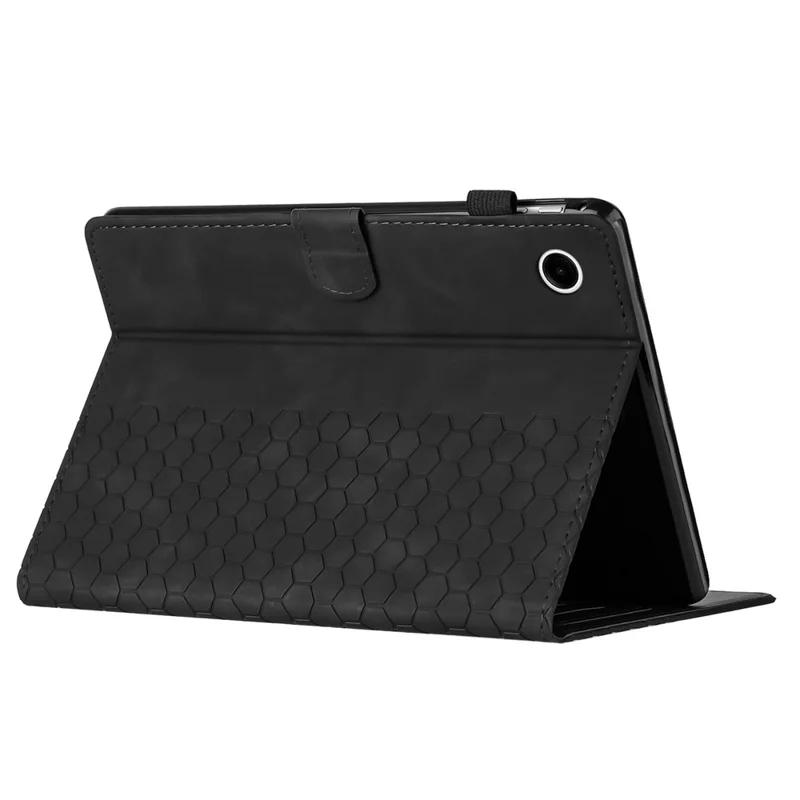For Samsung Galaxy Tab A9+ Case Honeycomb Printed Leather Tablet Cover with Card Slot - Black