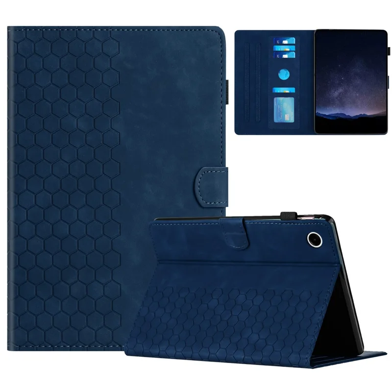 For Samsung Galaxy Tab A9+ Case Honeycomb Printed Leather Tablet Cover with Card Slot - Blue