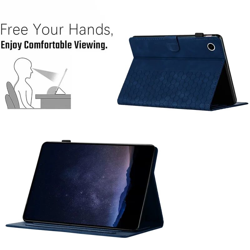 For Samsung Galaxy Tab A9+ Case Honeycomb Printed Leather Tablet Cover with Card Slot - Blue