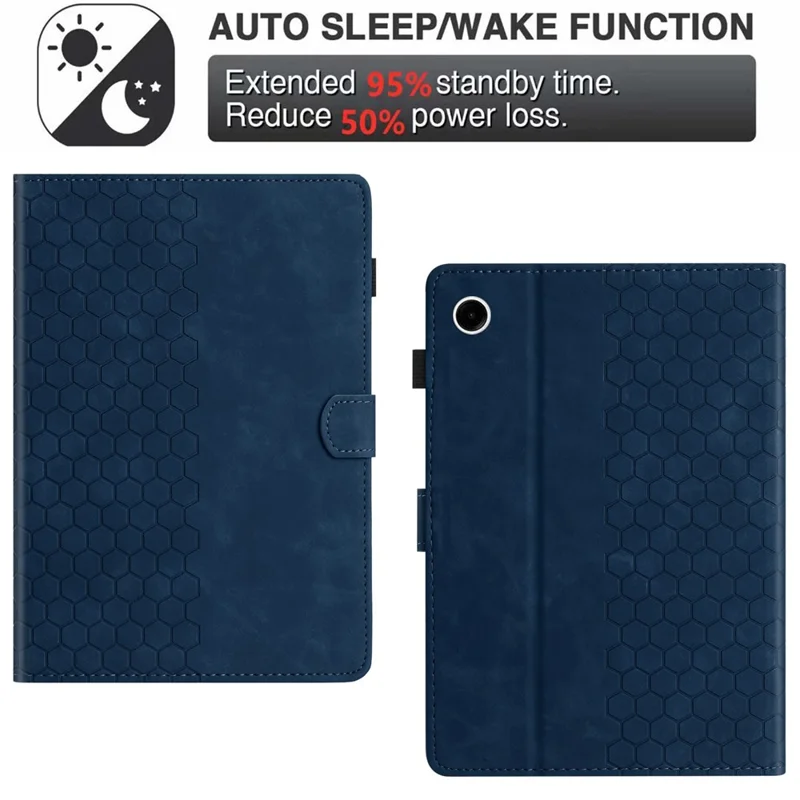 For Samsung Galaxy Tab A9+ Case Honeycomb Printed Leather Tablet Cover with Card Slot - Blue