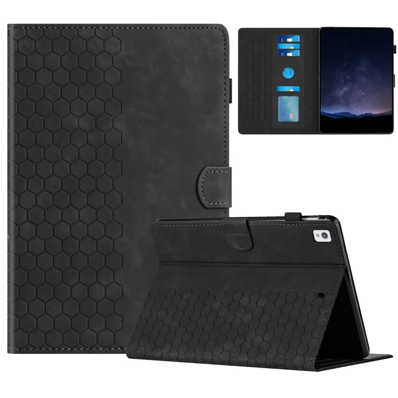 For Samsung Galaxy Tab A7 Lite 8.7-inch T220  /  T225 Case Honeycomb Printed Leather Tablet Cover with Card Slot - Black
