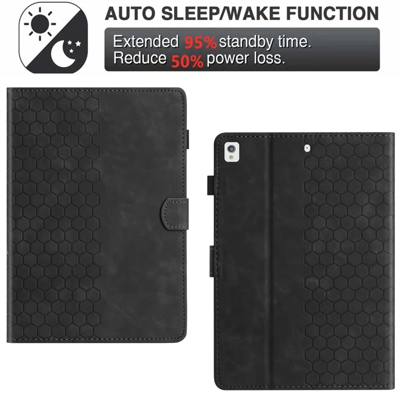 For Samsung Galaxy Tab A7 Lite 8.7-inch T220  /  T225 Case Honeycomb Printed Leather Tablet Cover with Card Slot - Black
