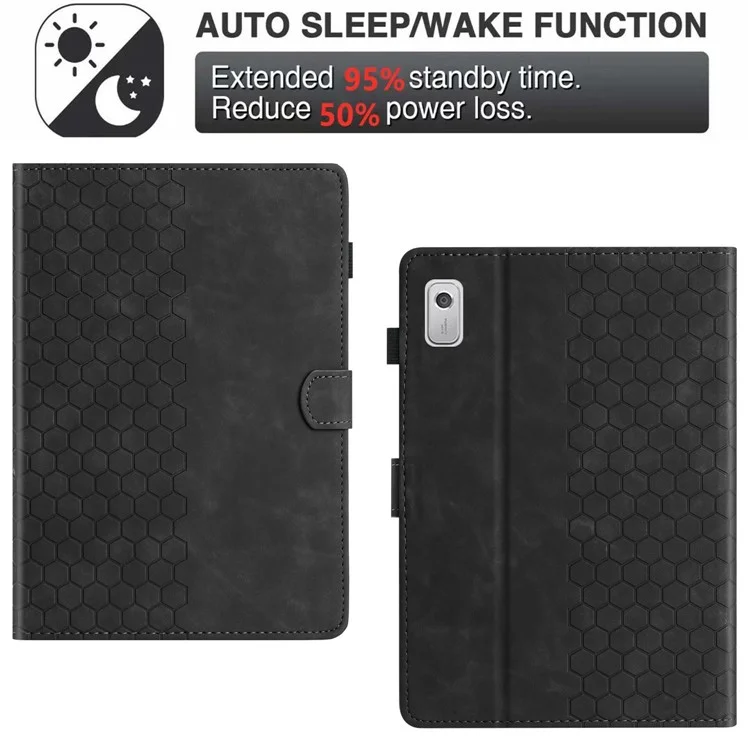 Pour Lenovo Tab P11 Gen 2 Étui Honeycomb Imprimé Cuir Couverture de Tablette avec Fente pour Carte - Noir