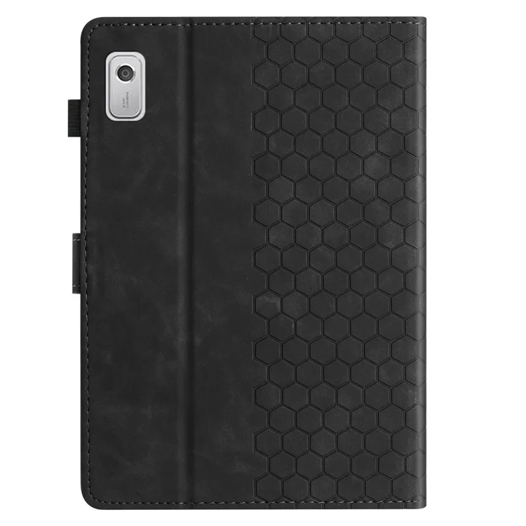 Pour Lenovo Tab P11 Gen 2 Étui Honeycomb Imprimé Cuir Couverture de Tablette avec Fente pour Carte - Noir