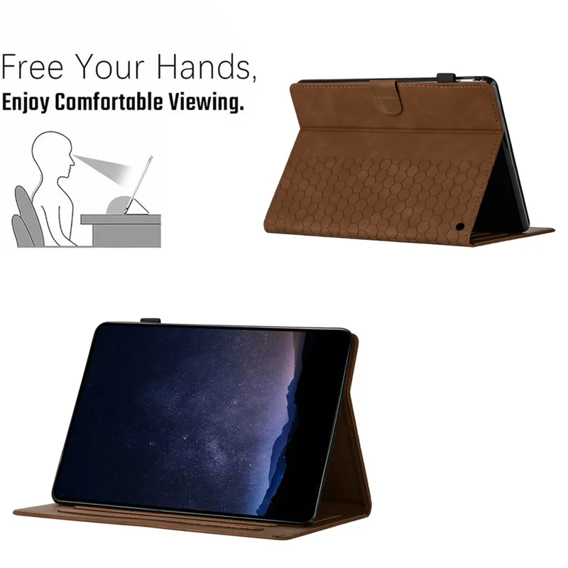 Per Amazon Fire HD 10 (2021) / HD 10 Plus (2021) Custodia con stampa a nido d'ape in pelle con slot per schede - Marrone