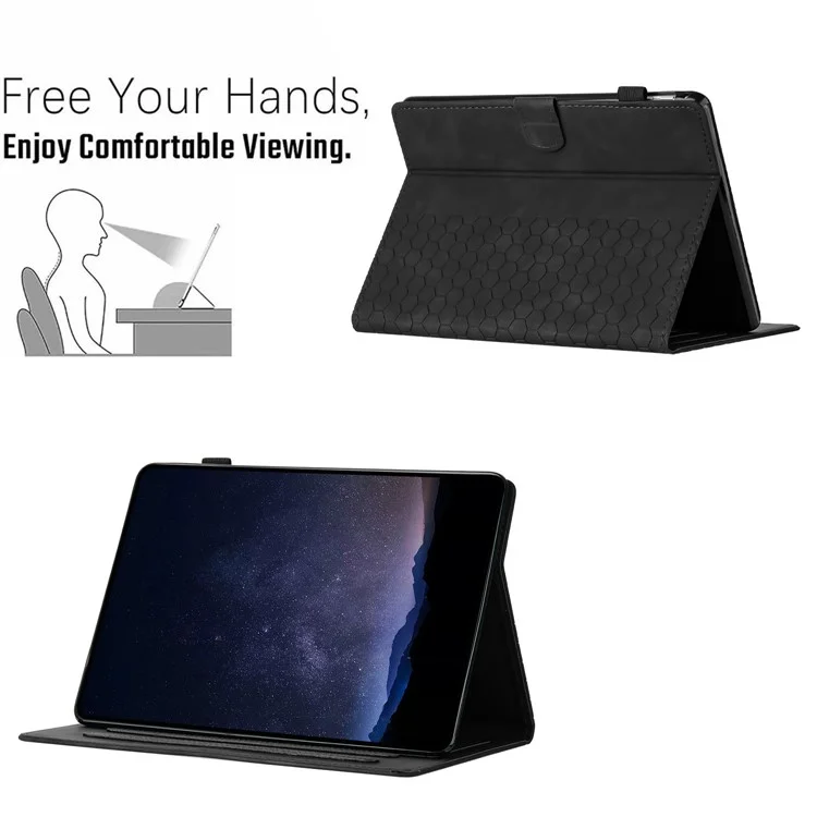 For Amazon Kindle Paperwhite 4 (2018)  /  3 (2015)  /  2 (2015)  /  1 (2015) Case Honeycomb Printed Leather Tablet Cover with Card Slot - Black
