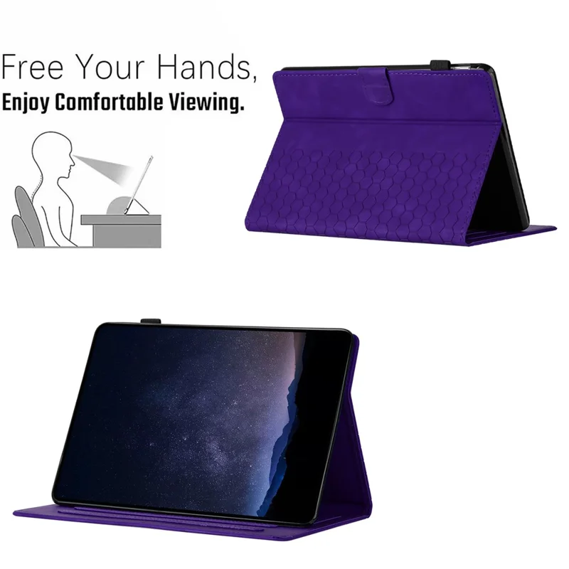 For Amazon Kindle Paperwhite 4 (2018)  /  3 (2015)  /  2 (2015)  /  1 (2015) Case Honeycomb Printed Leather Tablet Cover with Card Slot - Purple