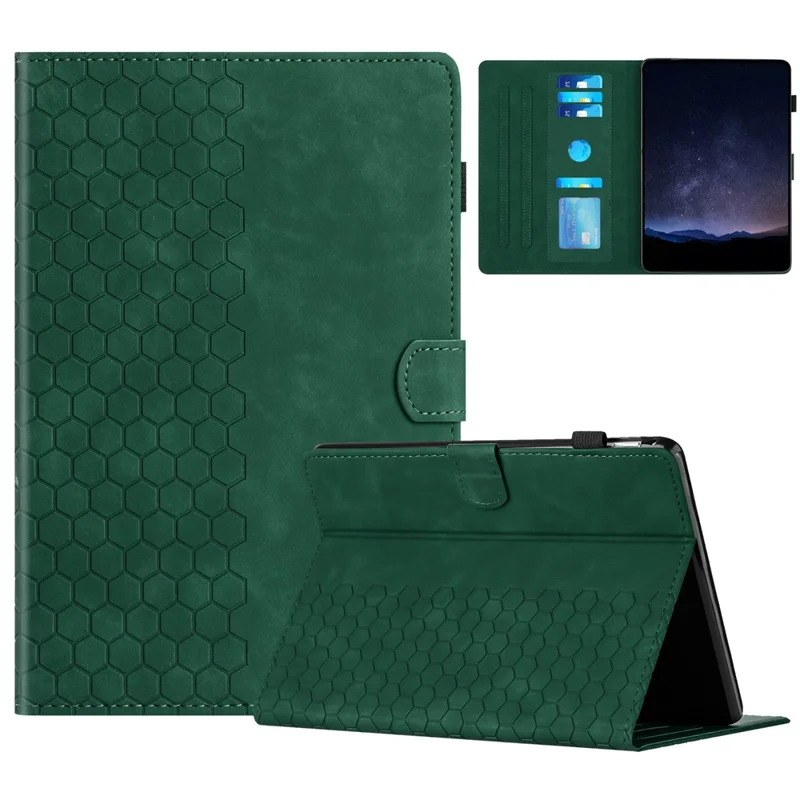 For Amazon Kindle Paperwhite 4 (2018)  /  3 (2015)  /  2 (2015)  /  1 (2015) Case Honeycomb Printed Leather Tablet Cover with Card Slot - Green