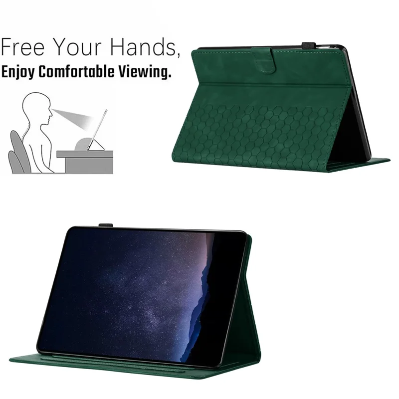 For Amazon Kindle Paperwhite 4 (2018)  /  3 (2015)  /  2 (2015)  /  1 (2015) Case Honeycomb Printed Leather Tablet Cover with Card Slot - Green