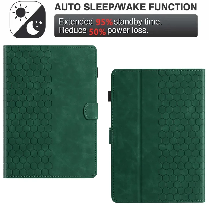 For Amazon Kindle Paperwhite 4 (2018)  /  3 (2015)  /  2 (2015)  /  1 (2015) Case Honeycomb Printed Leather Tablet Cover with Card Slot - Green