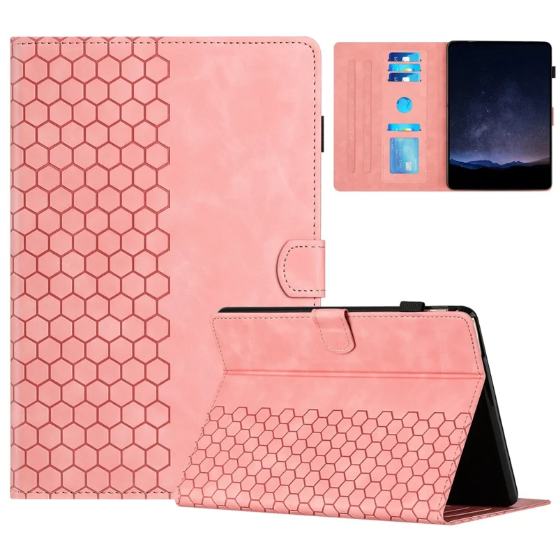For Amazon Kindle Paperwhite 4 (2018)  /  3 (2015)  /  2 (2015)  /  1 (2015) Case Honeycomb Printed Leather Tablet Cover with Card Slot - Pink