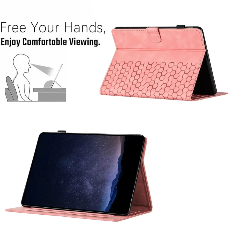 For Amazon Kindle Paperwhite 4 (2018)  /  3 (2015)  /  2 (2015)  /  1 (2015) Case Honeycomb Printed Leather Tablet Cover with Card Slot - Pink