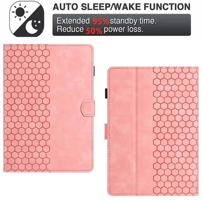 For Amazon Kindle Paperwhite 4 (2018)  /  3 (2015)  /  2 (2015)  /  1 (2015) Case Honeycomb Printed Leather Tablet Cover with Card Slot - Pink
