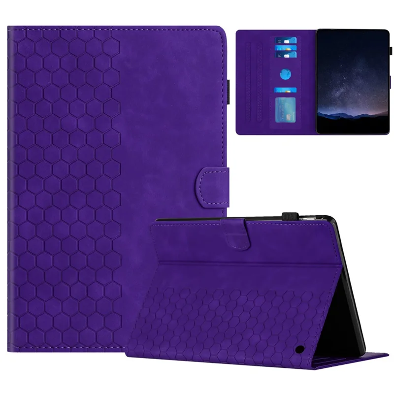 For Amazon Fire HD 8 (2022)  /  (2020) Case Honeycomb Printed Leather Tablet Cover with Card Slot - Purple