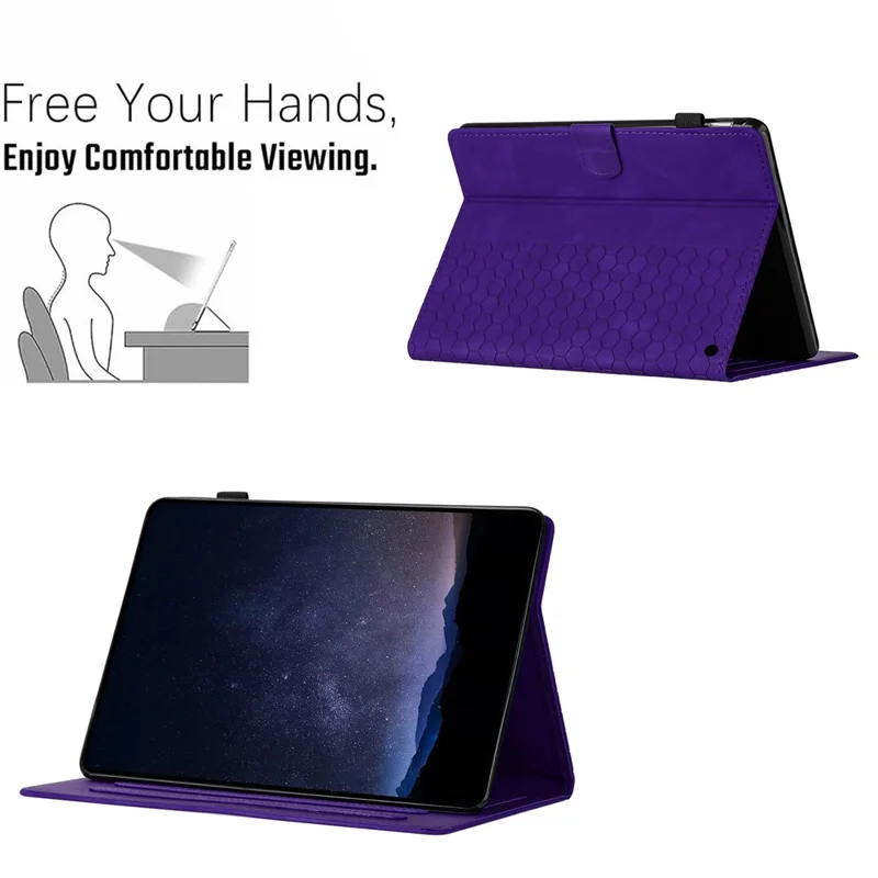 For Amazon Fire HD 8 (2022)  /  (2020) Case Honeycomb Printed Leather Tablet Cover with Card Slot - Purple