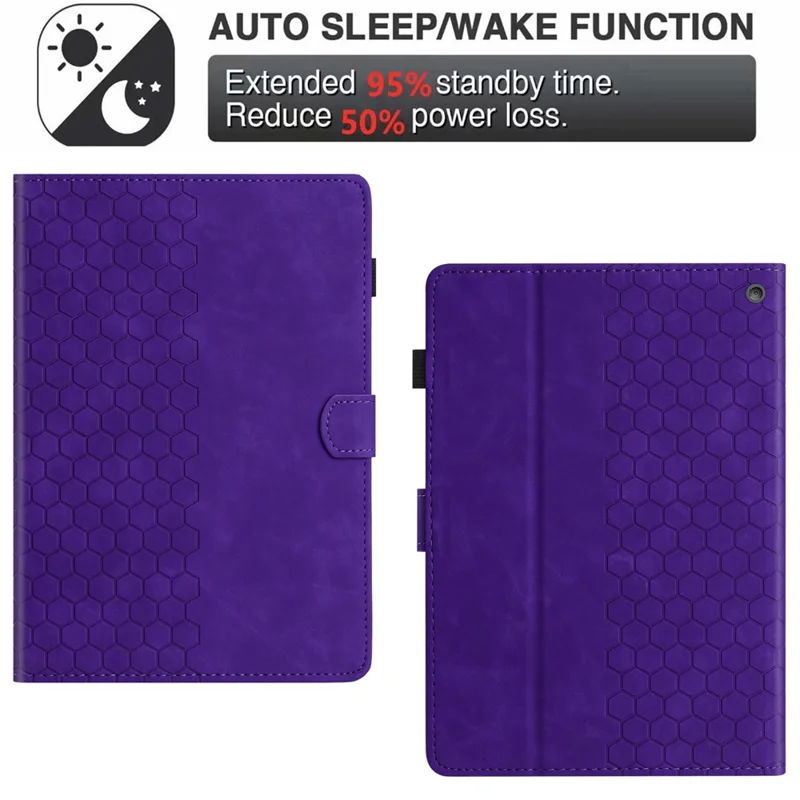 For Amazon Fire HD 8 (2022)  /  (2020) Case Honeycomb Printed Leather Tablet Cover with Card Slot - Purple