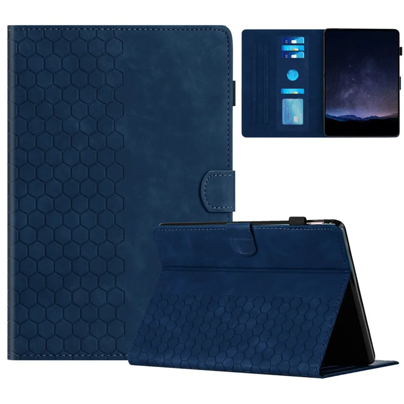 For Amazon Kindle Paperwhite (2021) Case Honeycomb Printed Leather Tablet Cover with Card Slot - Blue