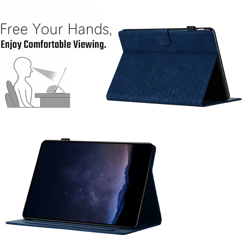 For Amazon Kindle Paperwhite (2021) Case Honeycomb Printed Leather Tablet Cover with Card Slot - Blue