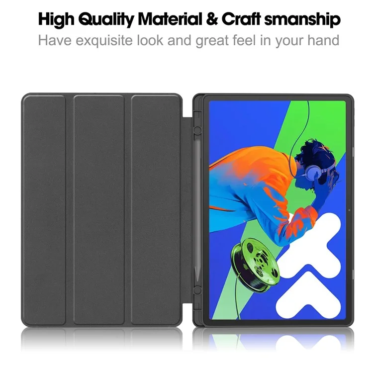 Para Lenovo Xiaoxin Pad Pro 12.7 (2025) Stand Case Capa de Tablet à Prova de Choque com Slot para Caneta - Preto