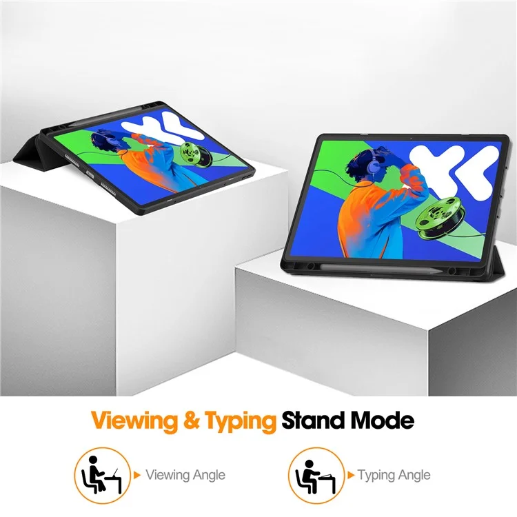 Para Lenovo Xiaoxin Pad Pro 12.7 (2025) Stand Case Capa de Tablet à Prova de Choque com Slot para Caneta - Preto