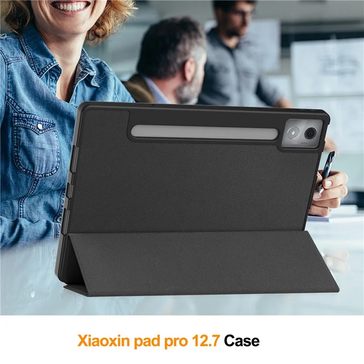 Para Lenovo Xiaoxin Pad Pro 12.7 (2025) Stand Case Capa de Tablet à Prova de Choque com Slot para Caneta - Preto