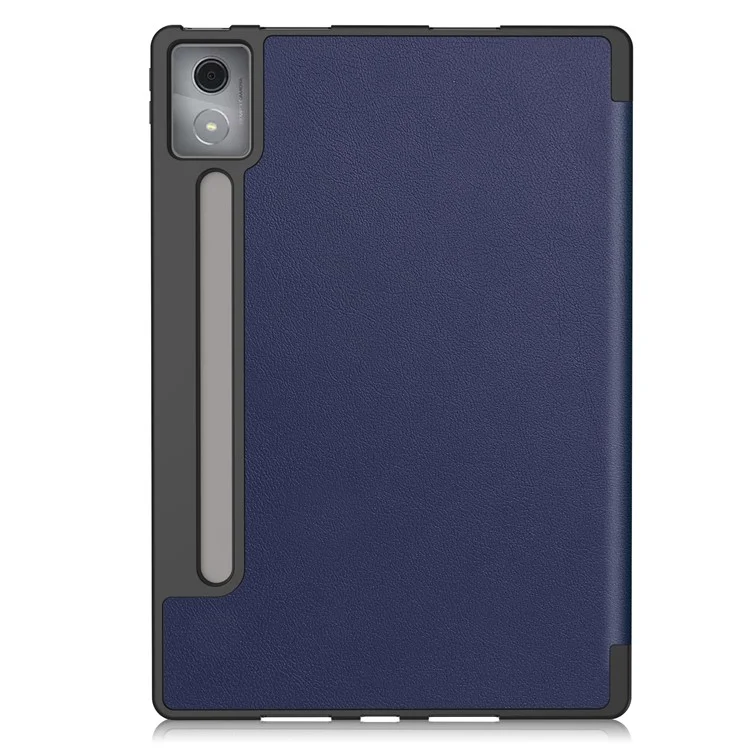 For Lenovo Xiaoxin Pad Pro 12.7 (2025) Stand Case Shock-Absorbent Leather Tablet Cover with Pen Slot - Dark Blue