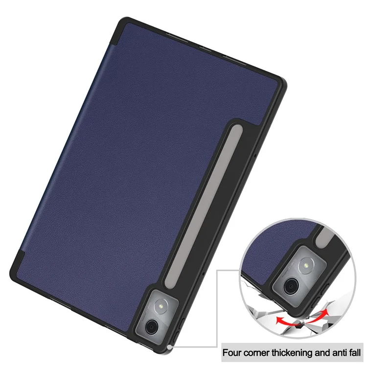 For Lenovo Xiaoxin Pad Pro 12.7 (2025) Stand Case Shock-Absorbent Leather Tablet Cover with Pen Slot - Dark Blue