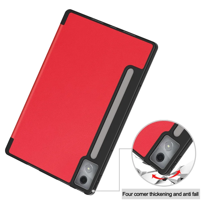 For Lenovo Xiaoxin Pad Pro 12.7 (2025) Stand Case Shock-Absorbent Leather Tablet Cover with Pen Slot - Red