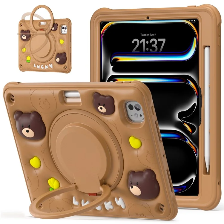 Для Ipad Pro 11 (2024) Case Kickstand Pc+силиконовый+силиконо+тпу Cartoon Bear Bear Tablet Cover