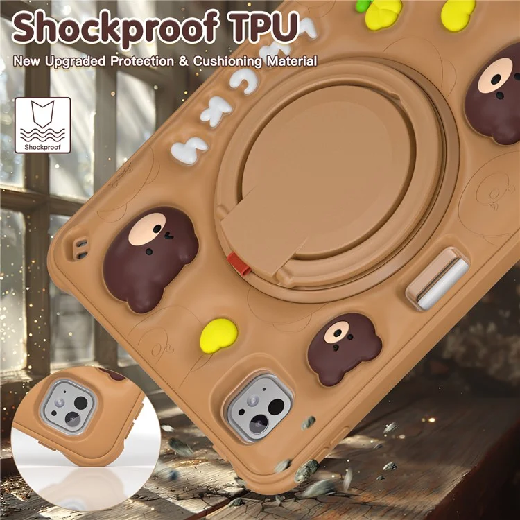 Для Ipad Pro 11 (2024) Case Kickstand Pc+силиконовый+силиконо+тпу Cartoon Bear Bear Tablet Cover