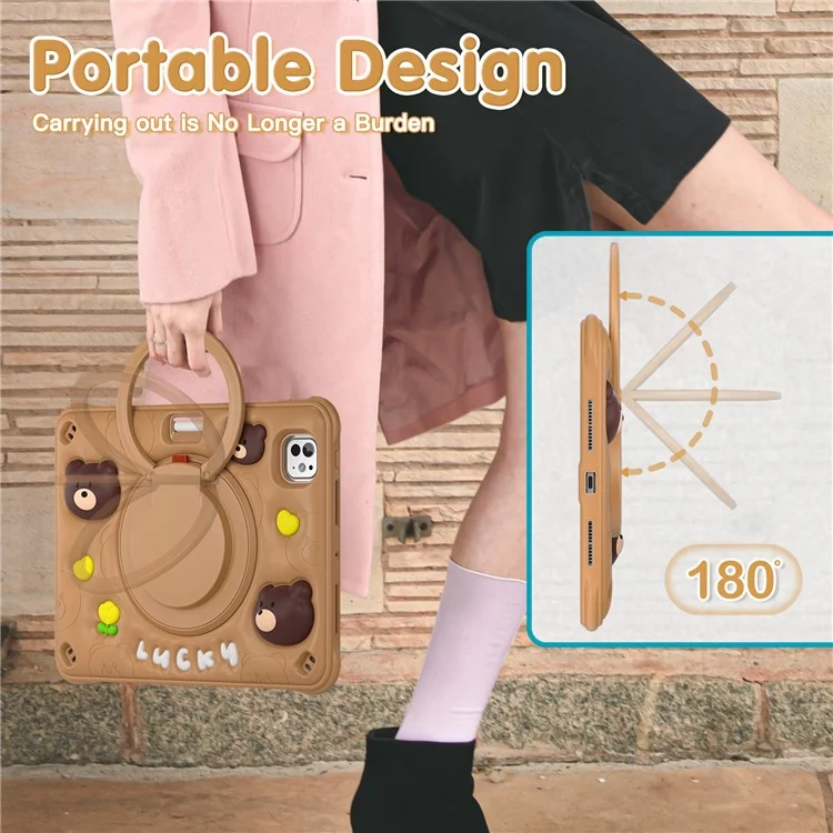 Для Ipad Pro 11 (2024) Case Kickstand Pc+силиконовый+силиконо+тпу Cartoon Bear Bear Tablet Cover