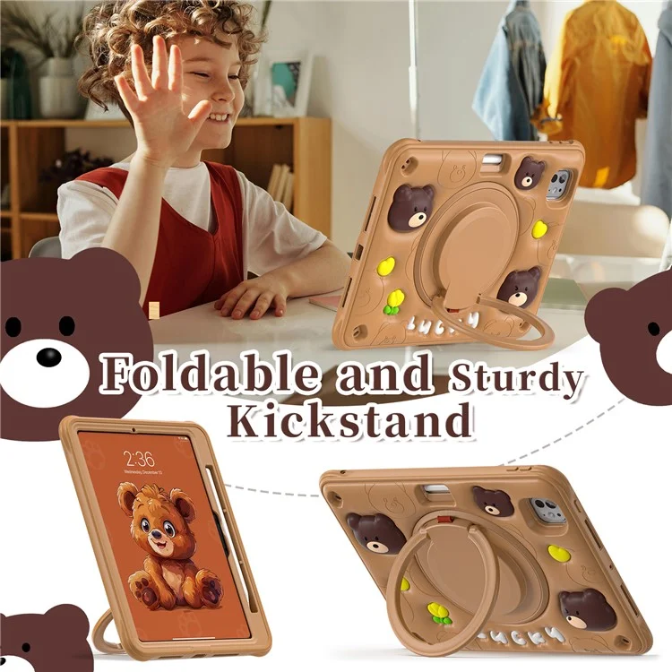 Для Ipad Pro 11 (2024) Case Kickstand Pc+силиконовый+силиконо+тпу Cartoon Bear Bear Tablet Cover