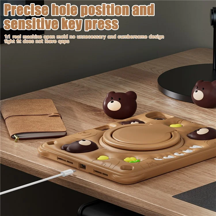 Для Ipad Pro 11 (2024) Case Kickstand Pc+силиконовый+силиконо+тпу Cartoon Bear Bear Tablet Cover