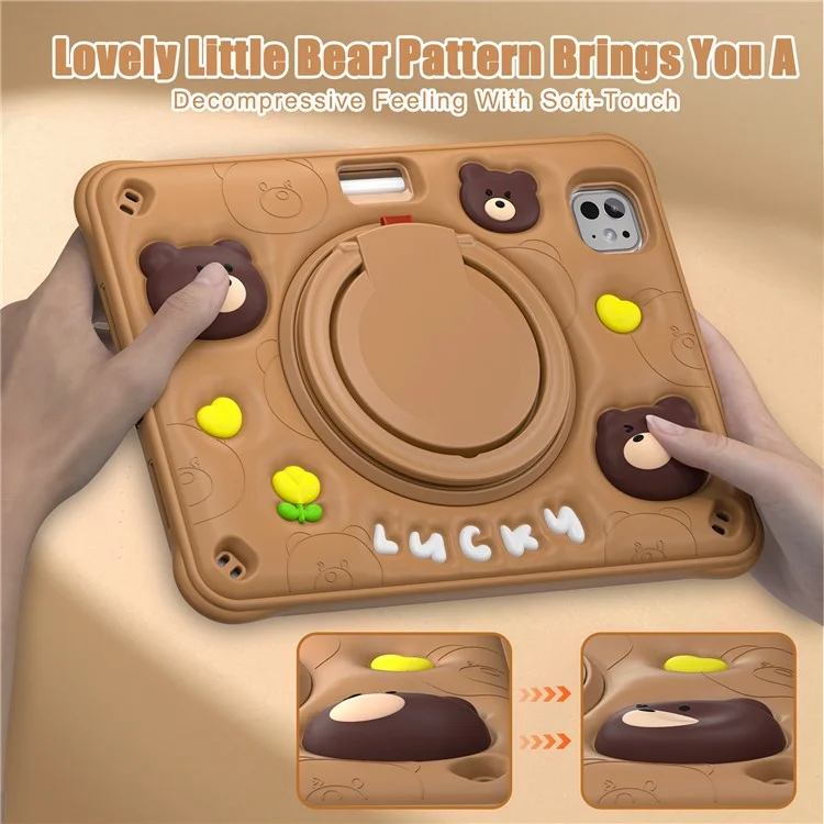 Для Ipad Pro 11 (2024) Case Kickstand Pc+силиконовый+силиконо+тпу Cartoon Bear Bear Tablet Cover