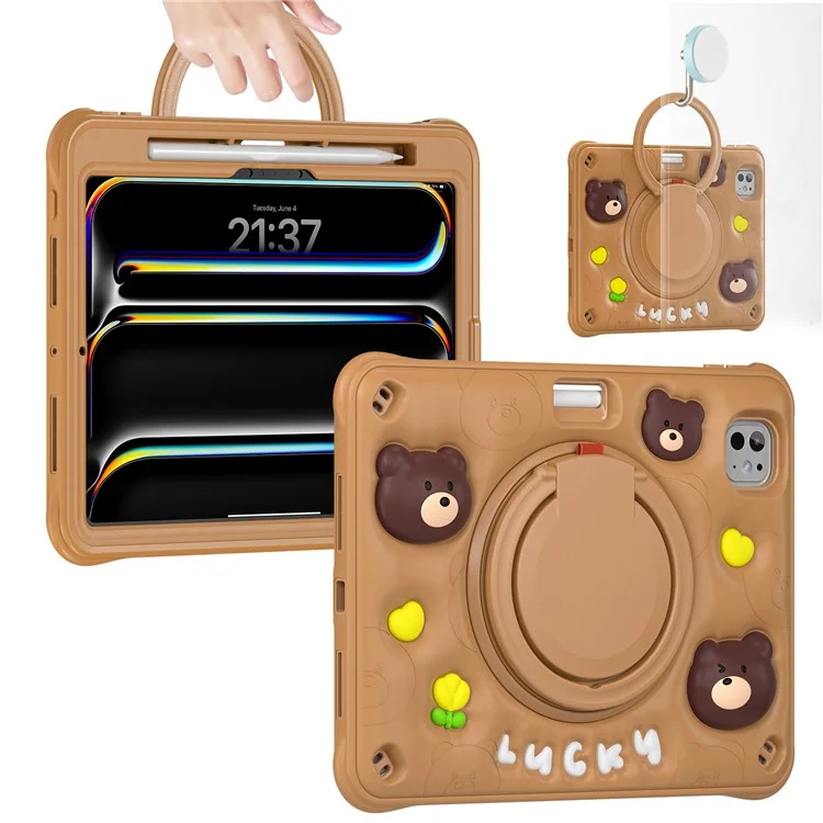 Для Ipad Pro 11 (2024) Case Kickstand Pc+силиконовый+силиконо+тпу Cartoon Bear Bear Tablet Cover