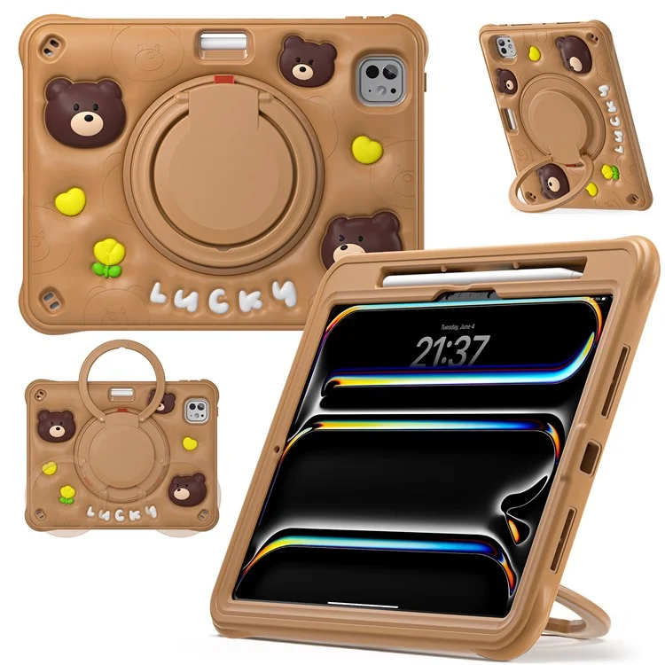 Для Ipad Pro 11 (2024) Case Kickstand Pc+силиконовый+силиконо+тпу Cartoon Bear Bear Tablet Cover