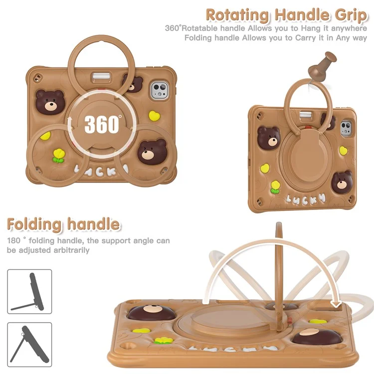 Для Ipad Pro 11 (2024) Case Kickstand Pc+силиконовый+силиконо+тпу Cartoon Bear Bear Tablet Cover